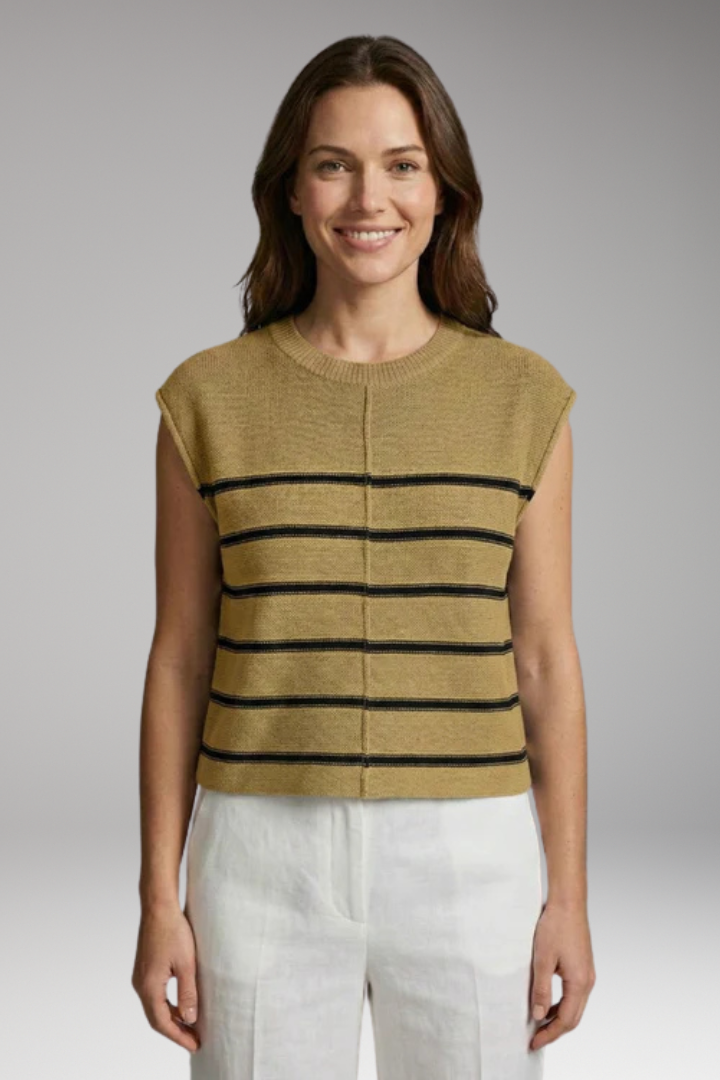 Women's Knit Top with Crew Neck and Stripe Pattern
