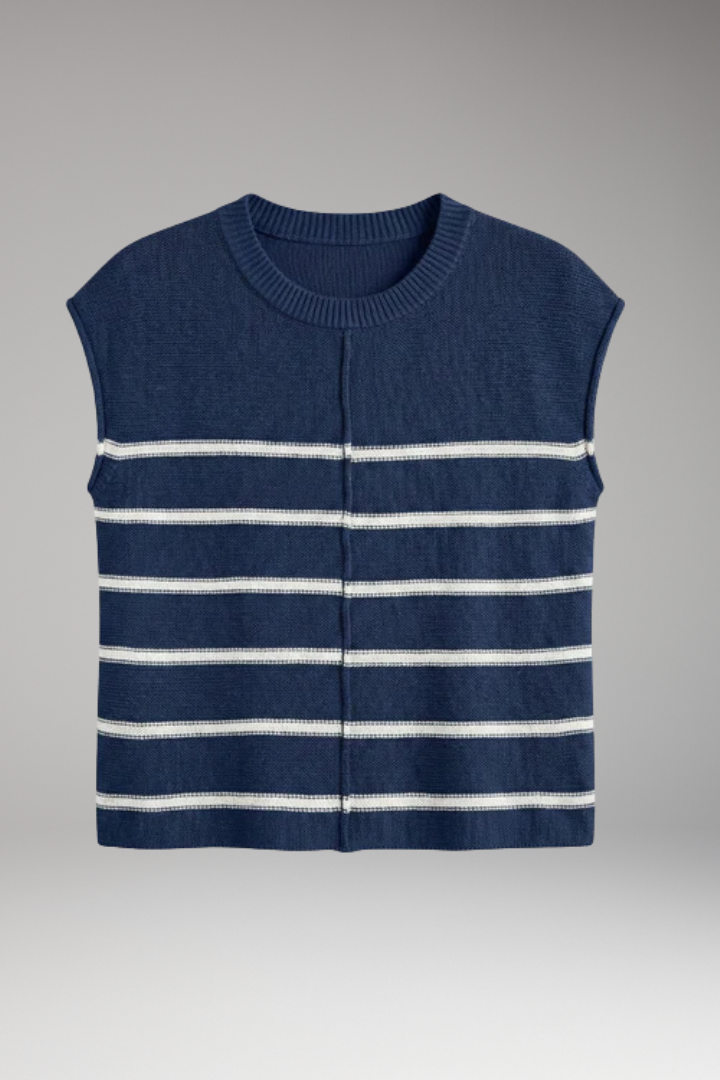 Women's Knit Top with Crew Neck and Stripe Pattern