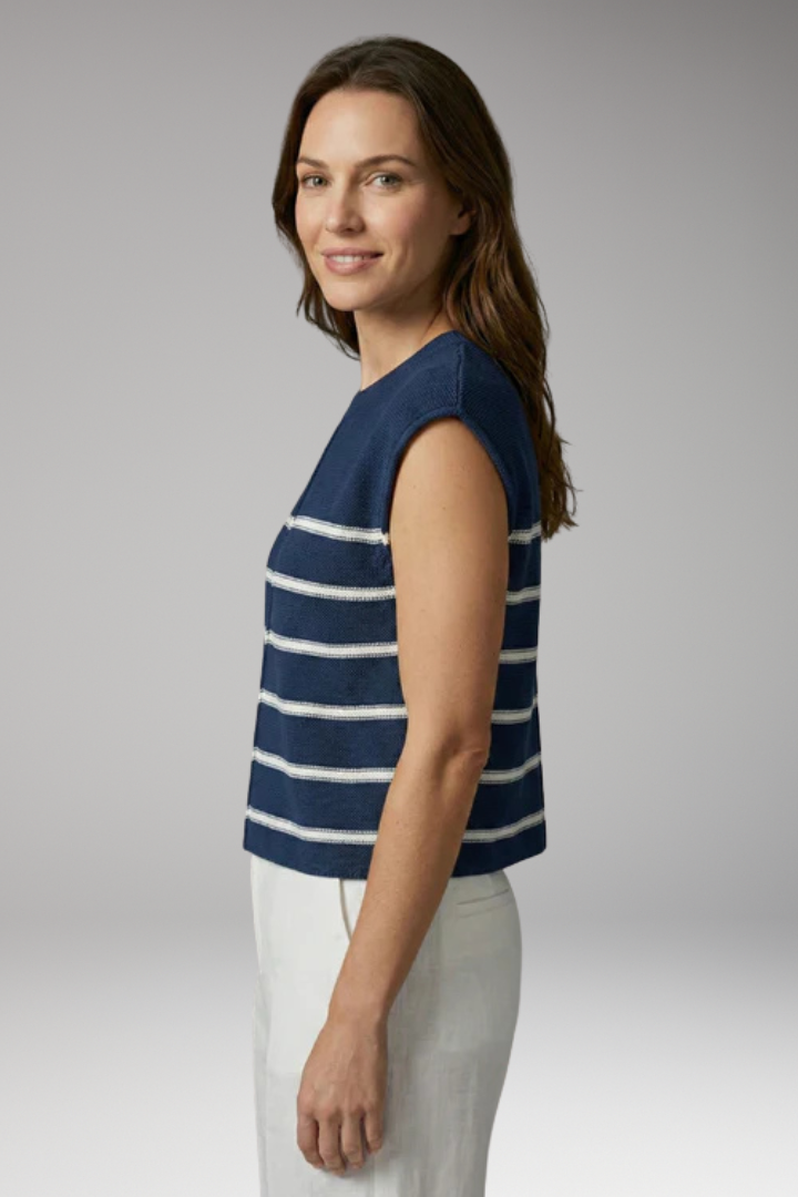 Women's Knit Top with Crew Neck and Stripe Pattern