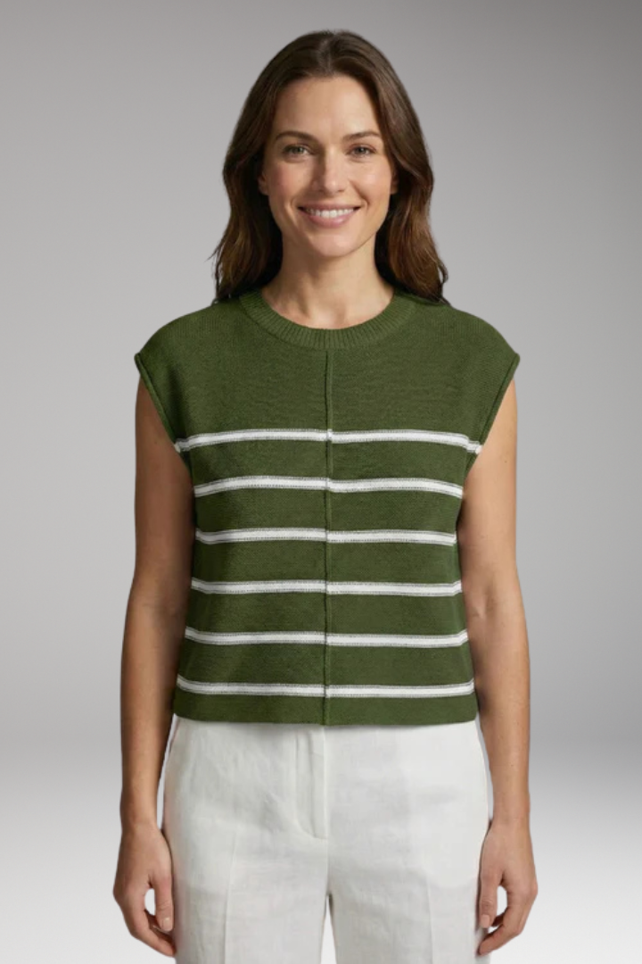 Women's Knit Top with Crew Neck and Stripe Pattern