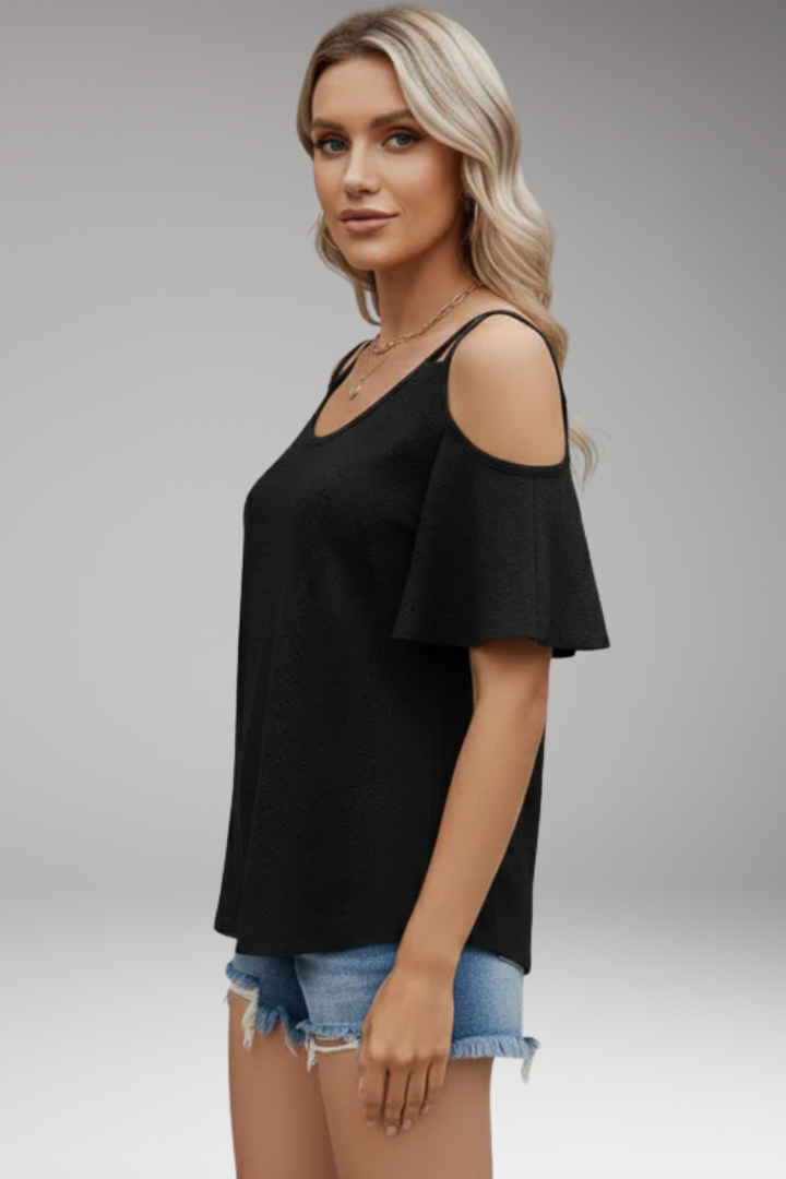 Women's Knit Top with Shoulder Cutouts and Short Sleeves