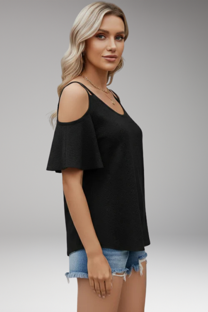 Women's Knit Top with Shoulder Cutouts and Short Sleeves
