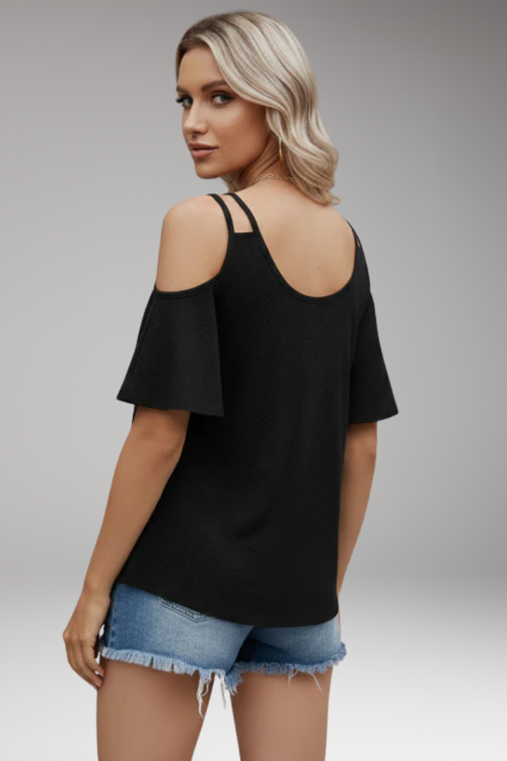 Women's Knit Top with Shoulder Cutouts and Short Sleeves