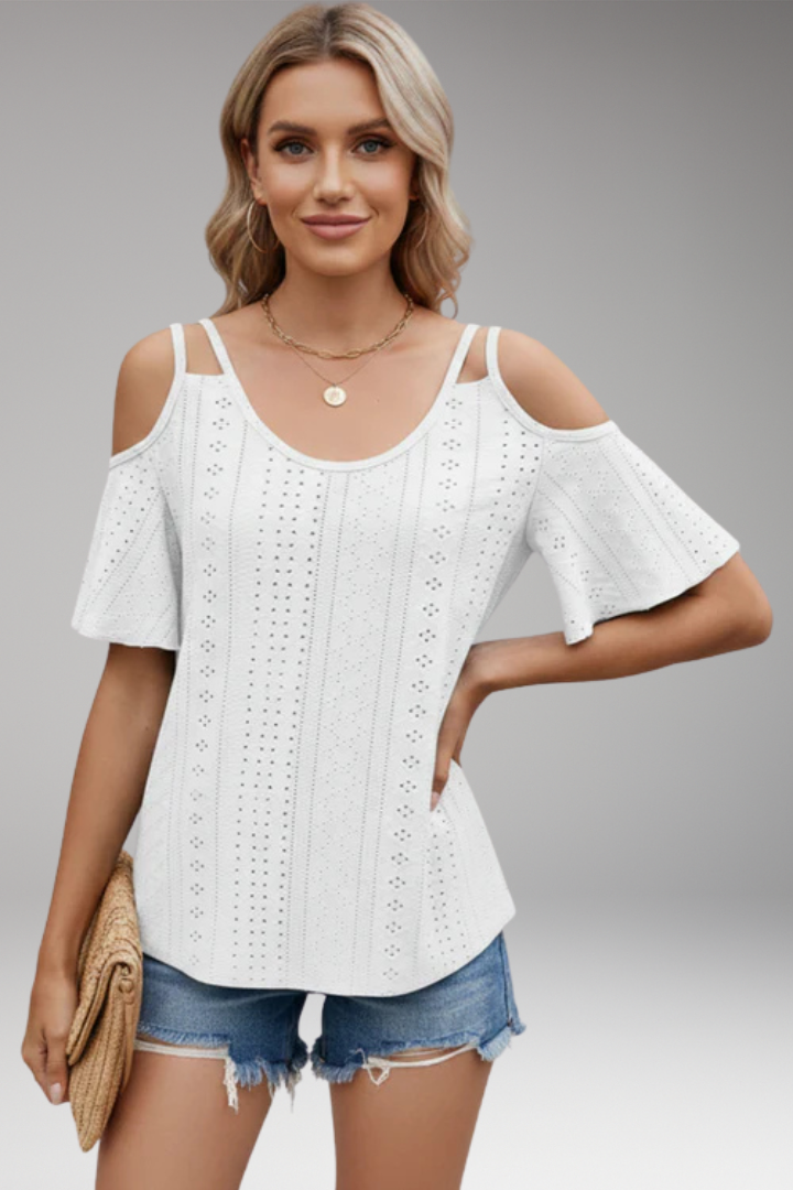 Women's Knit Top with Shoulder Cutouts and Short Sleeves