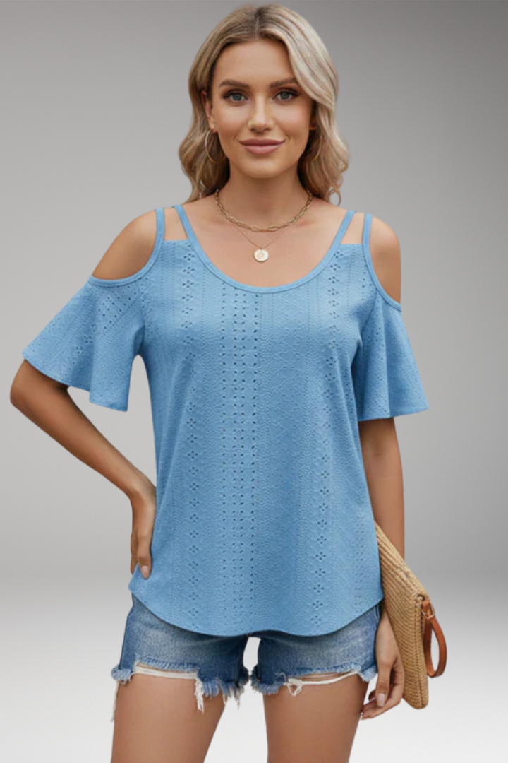 Women's Knit Top with Shoulder Cutouts and Short Sleeves