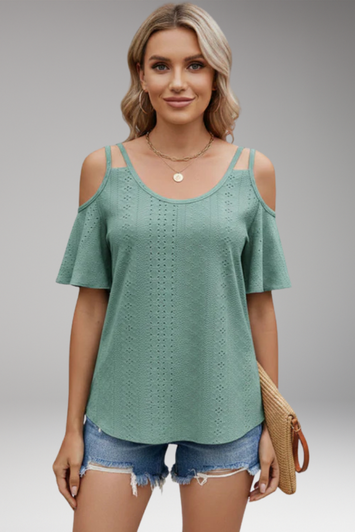 Women's Knit Top with Shoulder Cutouts and Short Sleeves