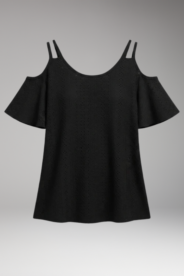 Women's Knit Top with Shoulder Cutouts and Short Sleeves