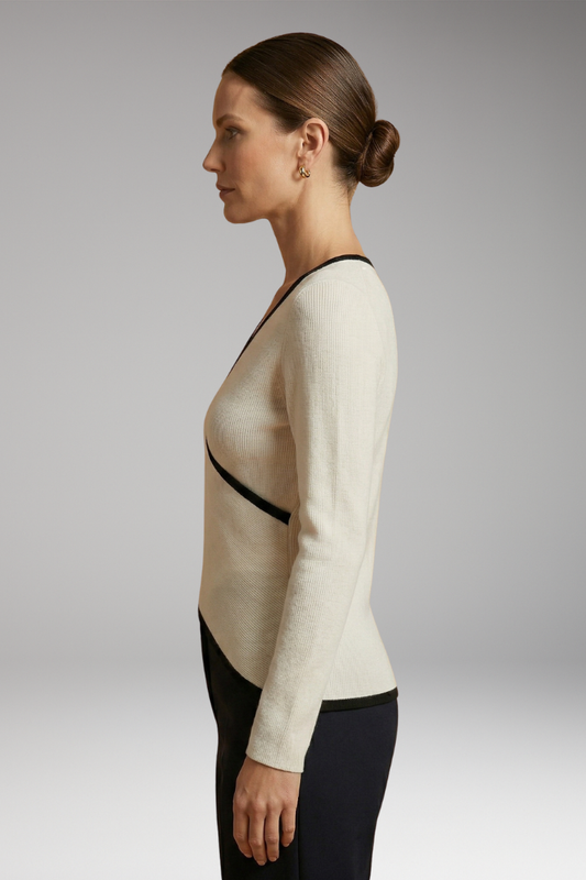 Women's Knit Top with Wrap Front and Contrasting Trim