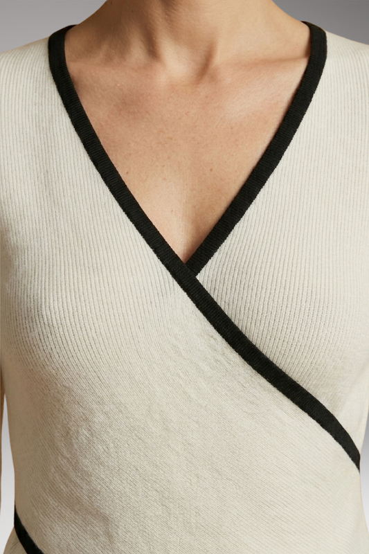 Women's Knit Top with Wrap Front and Contrasting Trim