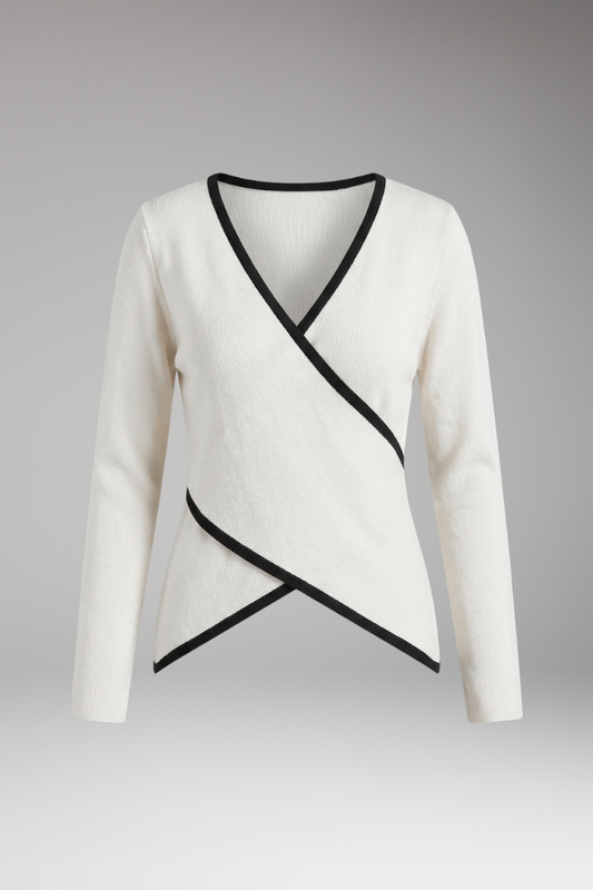 Women's Knit Top with Wrap Front and Contrasting Trim