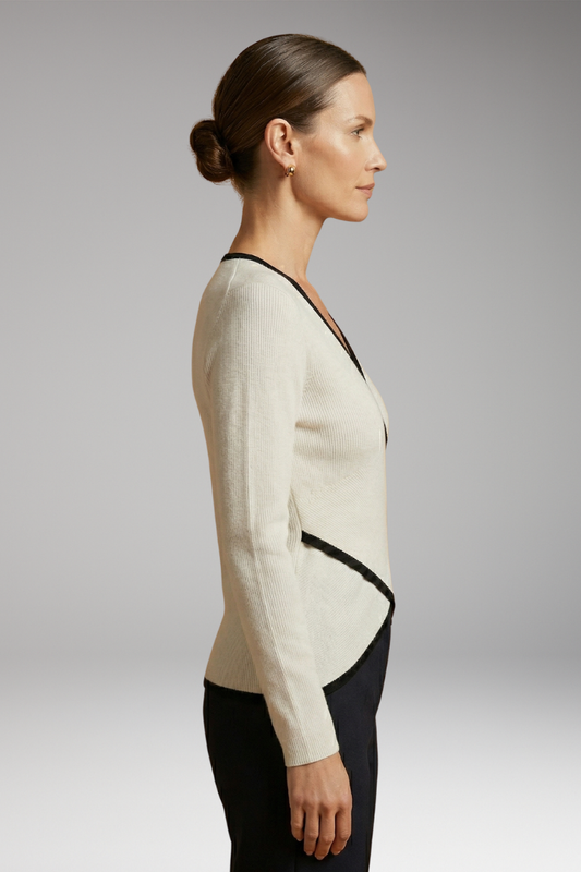 Women's Knit Top with Wrap Front and Contrasting Trim
