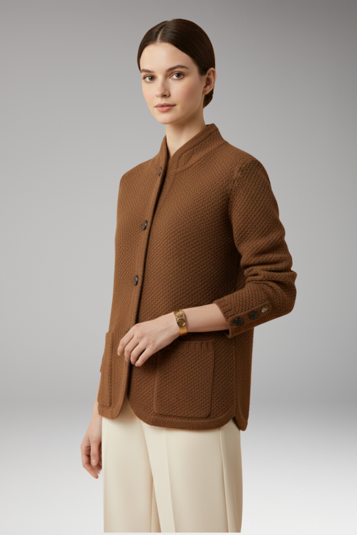 Women’s Knitted Jacket with Buttons and Front Pockets