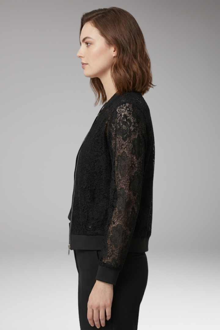 Women’s Lace Bomber Jacket with Zip and Elastic Cuffs