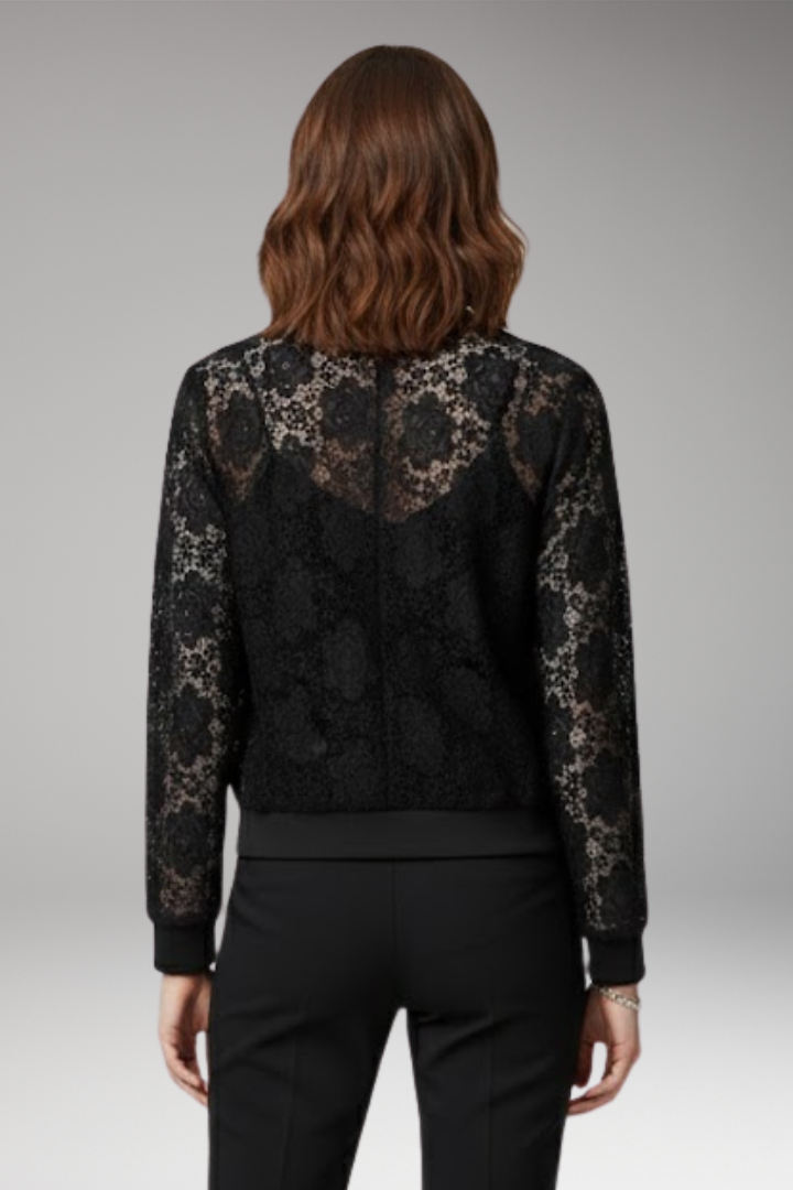 Women’s Lace Bomber Jacket with Zip and Elastic Cuffs
