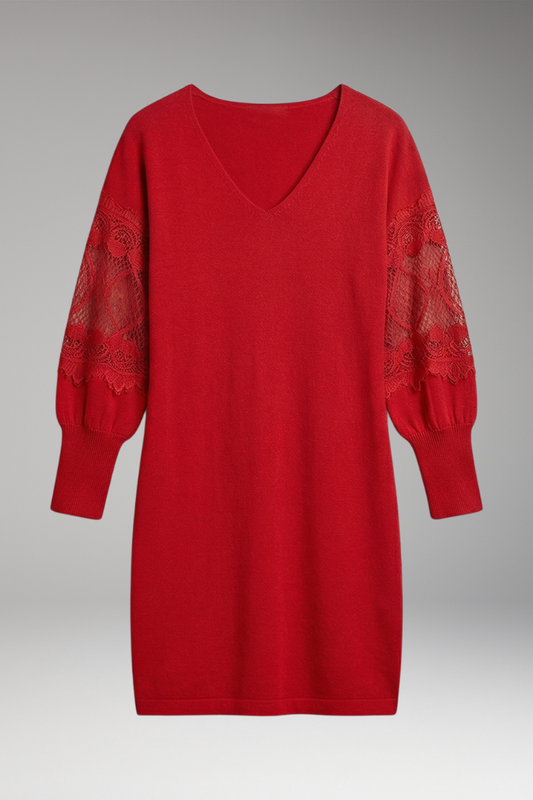 Women's Lace Sleeve Dress with Flattering Silhouette