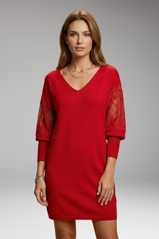 Women's Lace Sleeve Dress with Flattering Silhouette