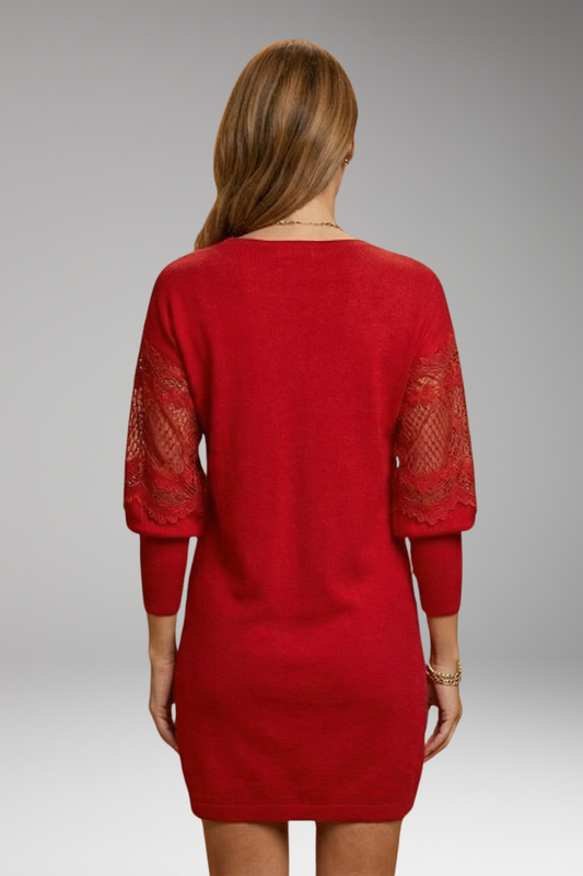 Women's Lace Sleeve Dress with Flattering Silhouette