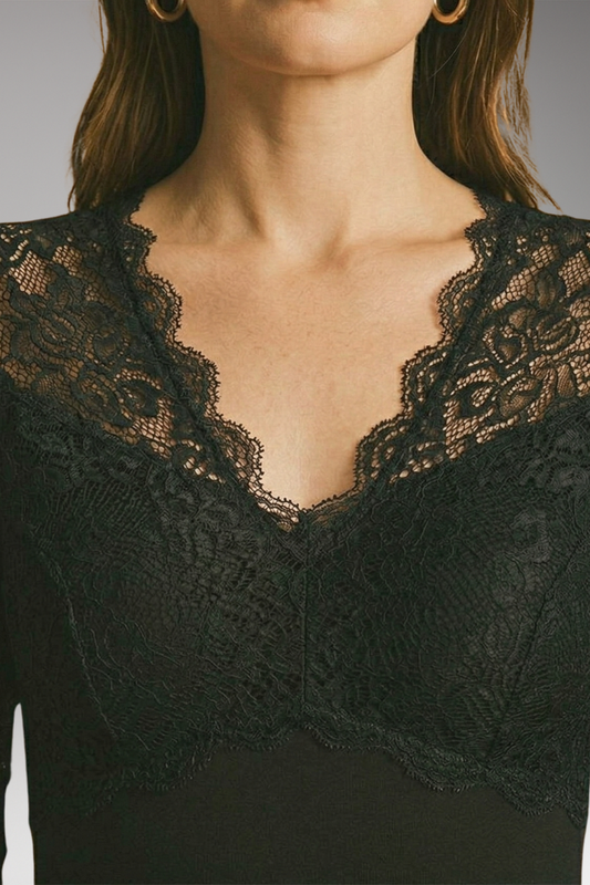 Women's Lace Top with V-Neck and Long Sleeves