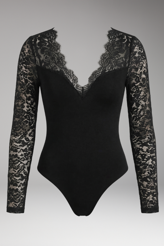 Women's Lace Top with V-Neck and Long Sleeves