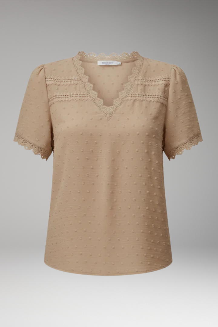 Women's Lace Top with V Neck and Short Sleeves