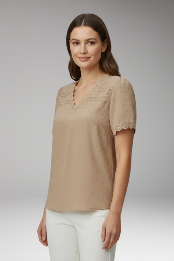 Women's Lace Top with V Neck and Short Sleeves