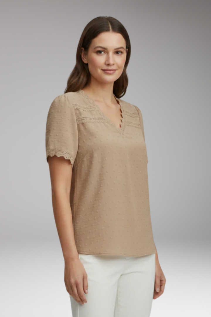Women's Lace Top with V Neck and Short Sleeves