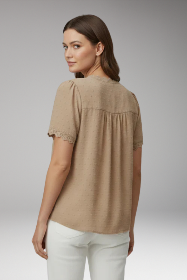 Women's Lace Top with V Neck and Short Sleeves