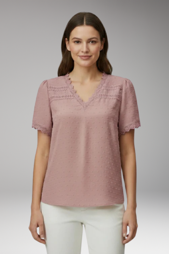 Women's Lace Top with V Neck and Short Sleeves