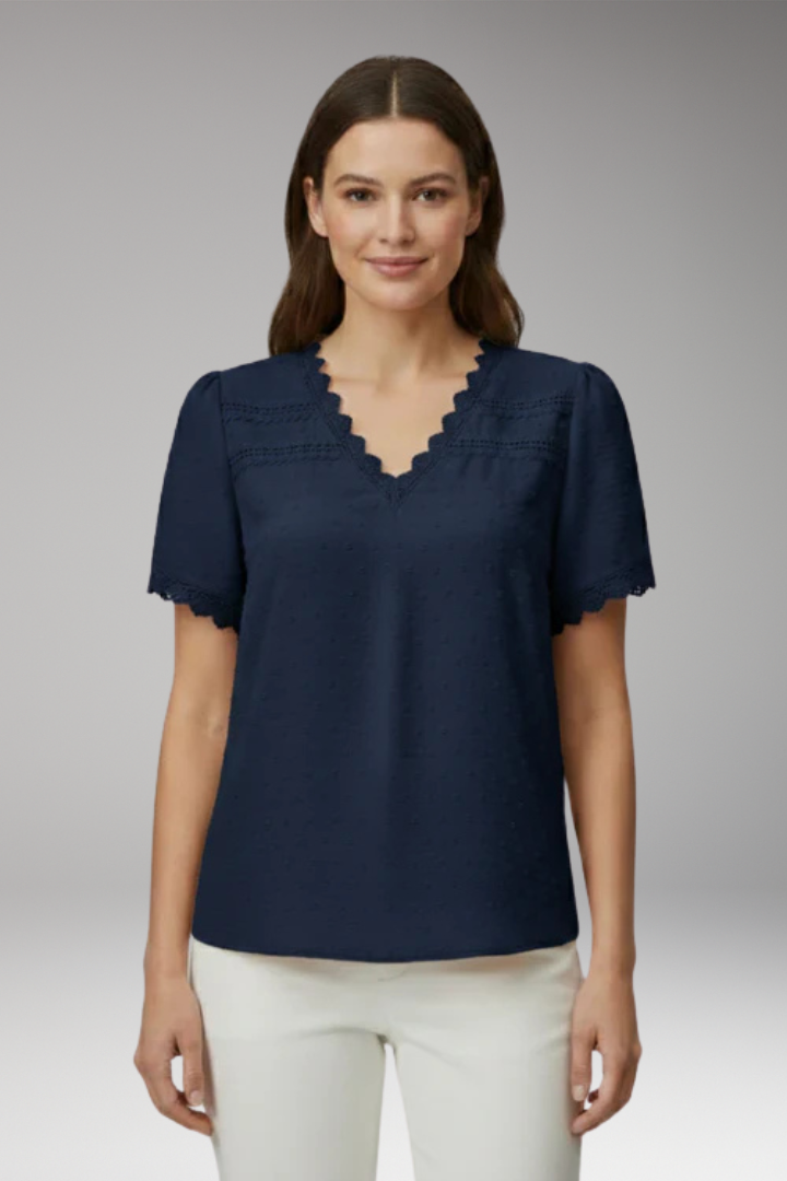 Women's Lace Top with V Neck and Short Sleeves