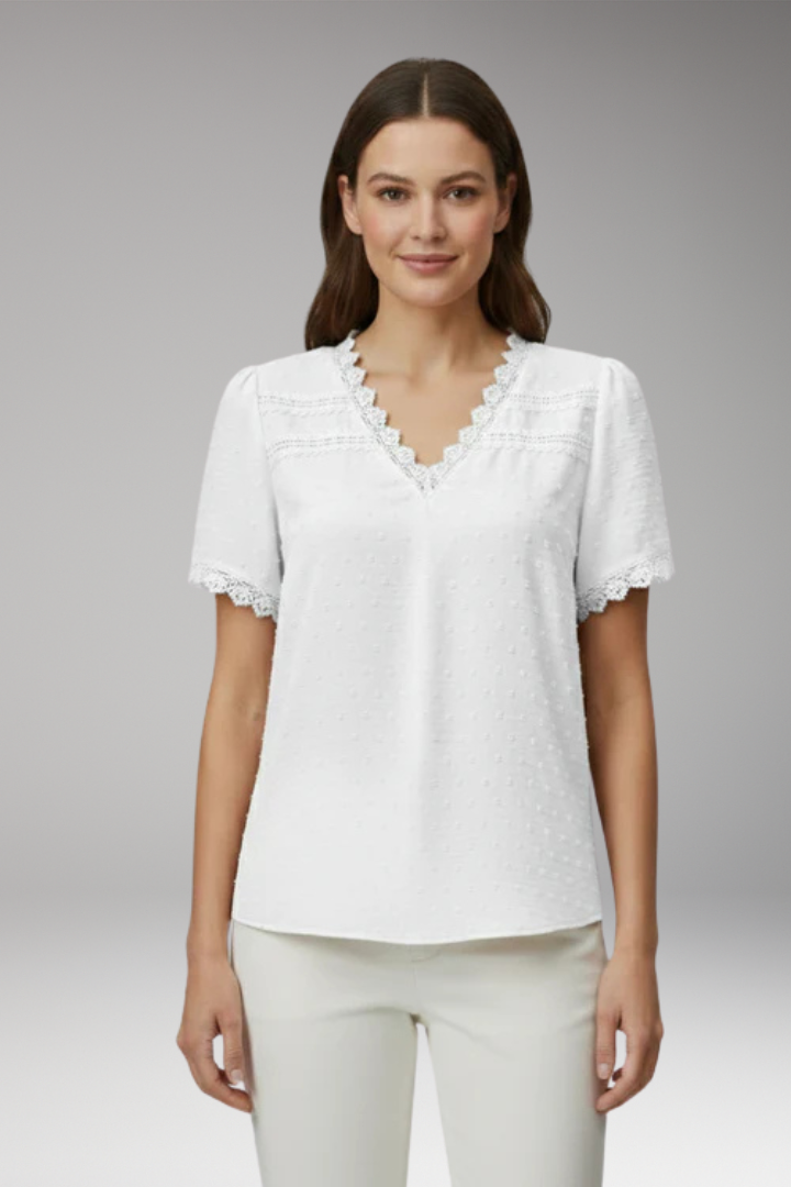 Women's Lace Top with V Neck and Short Sleeves
