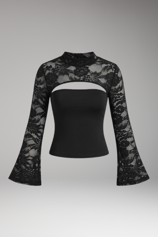 Women's Lace Top with Wide Sleeves and Cut-Out Detail