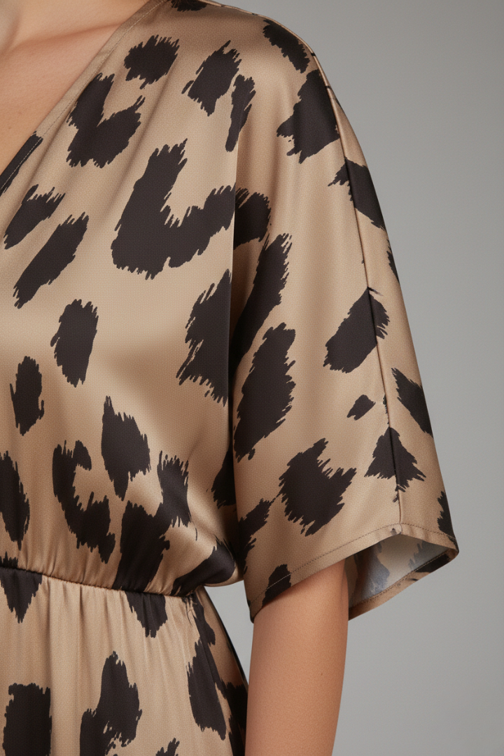 Women's Leopard Print Dress with V-Neck and Extra Wide Skirt