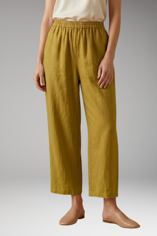 Women's Linen-Cotton Trousers with Elasticated Waistband and Pockets