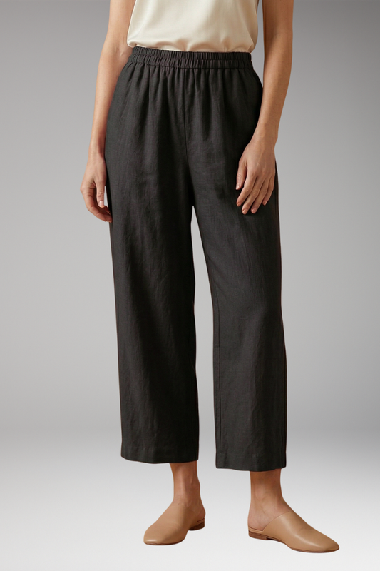 Women's Linen-Cotton Trousers with Elasticated Waistband and Pockets