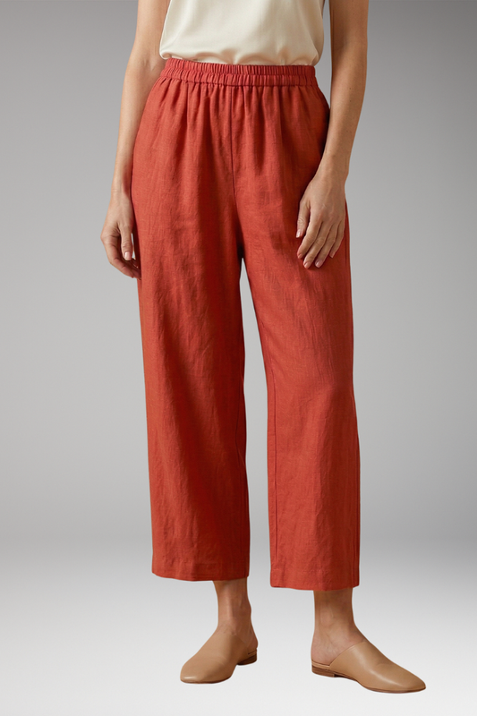 Women's Linen-Cotton Trousers with Elasticated Waistband and Pockets