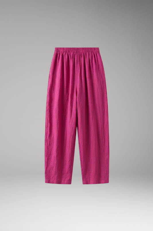 Women's Linen-Cotton Trousers with Elasticated Waistband and Pockets
