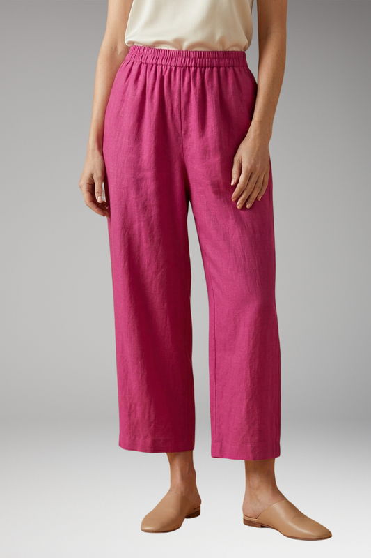 Women's Linen-Cotton Trousers with Elasticated Waistband and Pockets