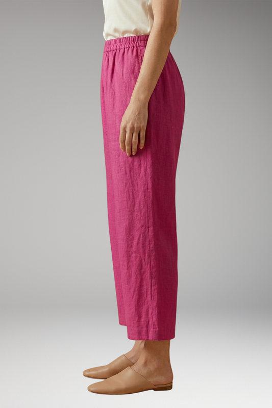 Women's Linen-Cotton Trousers with Elasticated Waistband and Pockets