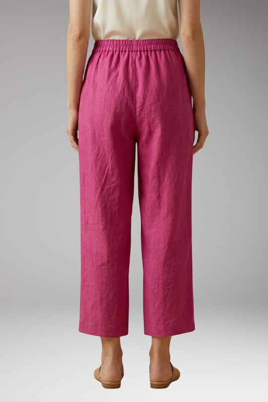 Women's Linen-Cotton Trousers with Elasticated Waistband and Pockets