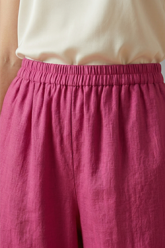 Women's Linen-Cotton Trousers with Elasticated Waistband and Pockets