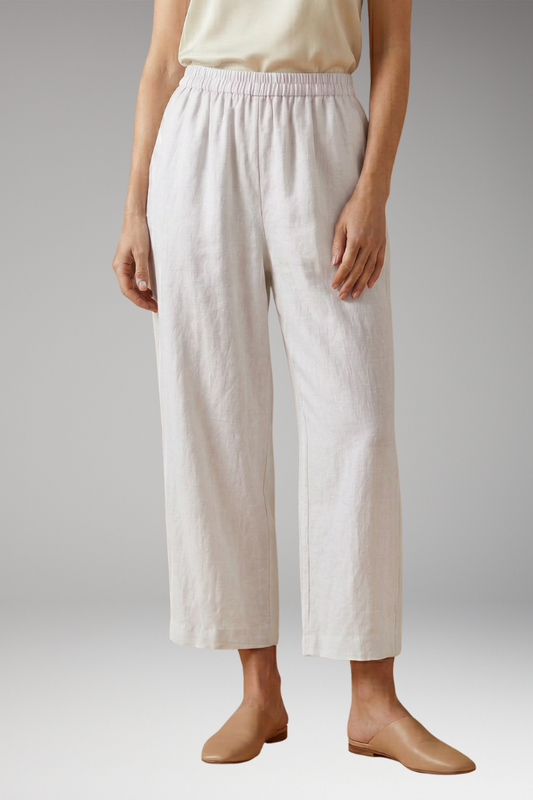 Women's Linen-Cotton Trousers with Elasticated Waistband and Pockets