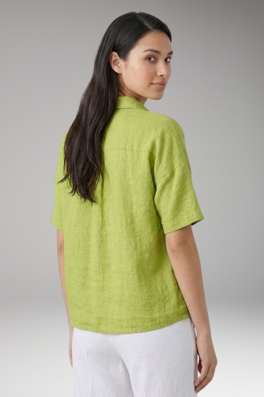 Women's Linen-Style Blouse with Collar and Button Placket