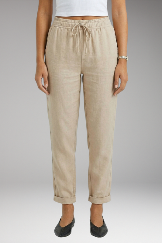 Women's Linen Blend Trousers with Elastic Waistband