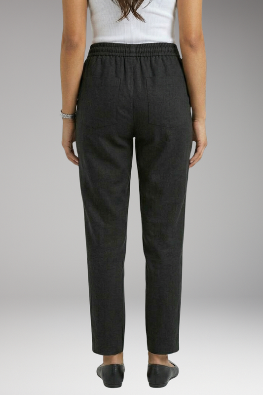 Women's Linen Blend Trousers with Elastic Waistband