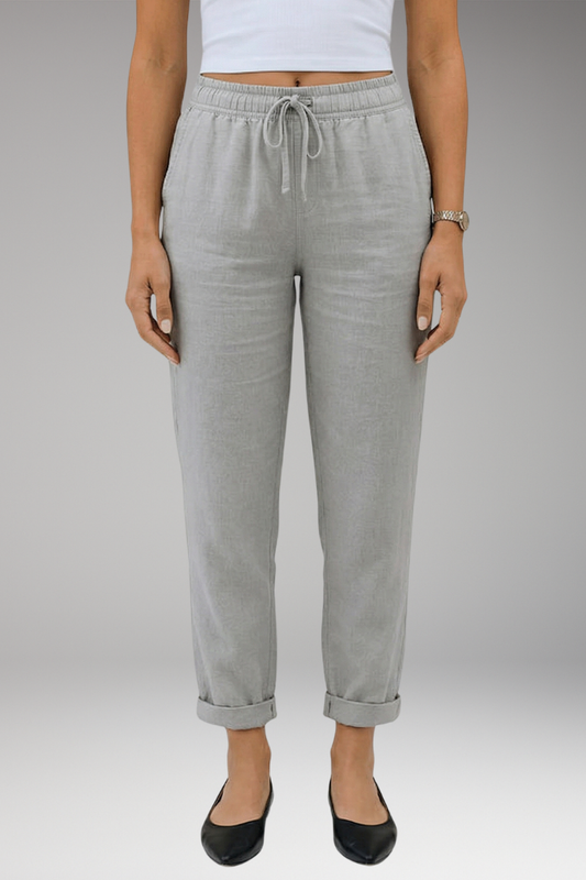 Women's Linen Blend Trousers with Elastic Waistband