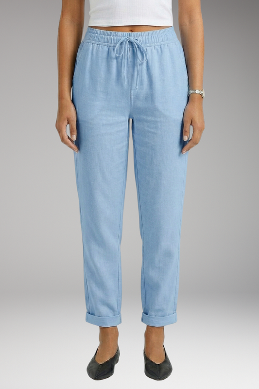 Women's Linen Blend Trousers with Elastic Waistband