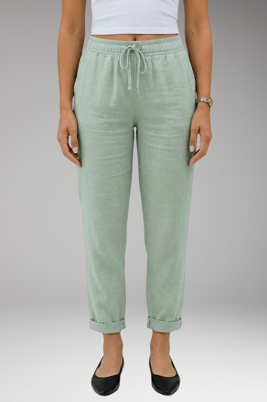 Women's Linen Blend Trousers with Elastic Waistband