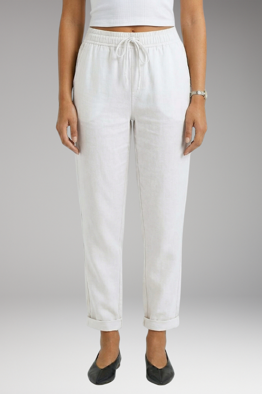 Women's Linen Blend Trousers with Elastic Waistband