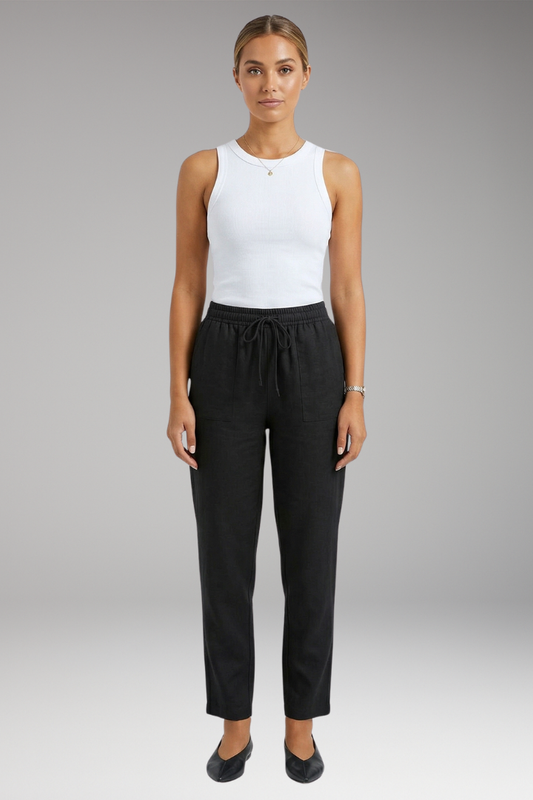 Women's Linen Blend Trousers with Elastic Waistband