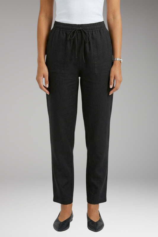 Women's Linen Blend Trousers with Elastic Waistband